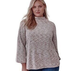 J. Jill NWOT Velour Funnel Neck Tan Space Dye Tunic Moonstone Bell Sleeve Size L